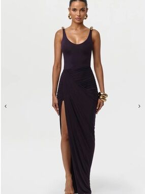 naked wardrobe Deep Eggplant Ruched Side-Slit skirt & top